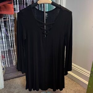 Black Lace-Up Long Sleeve Top